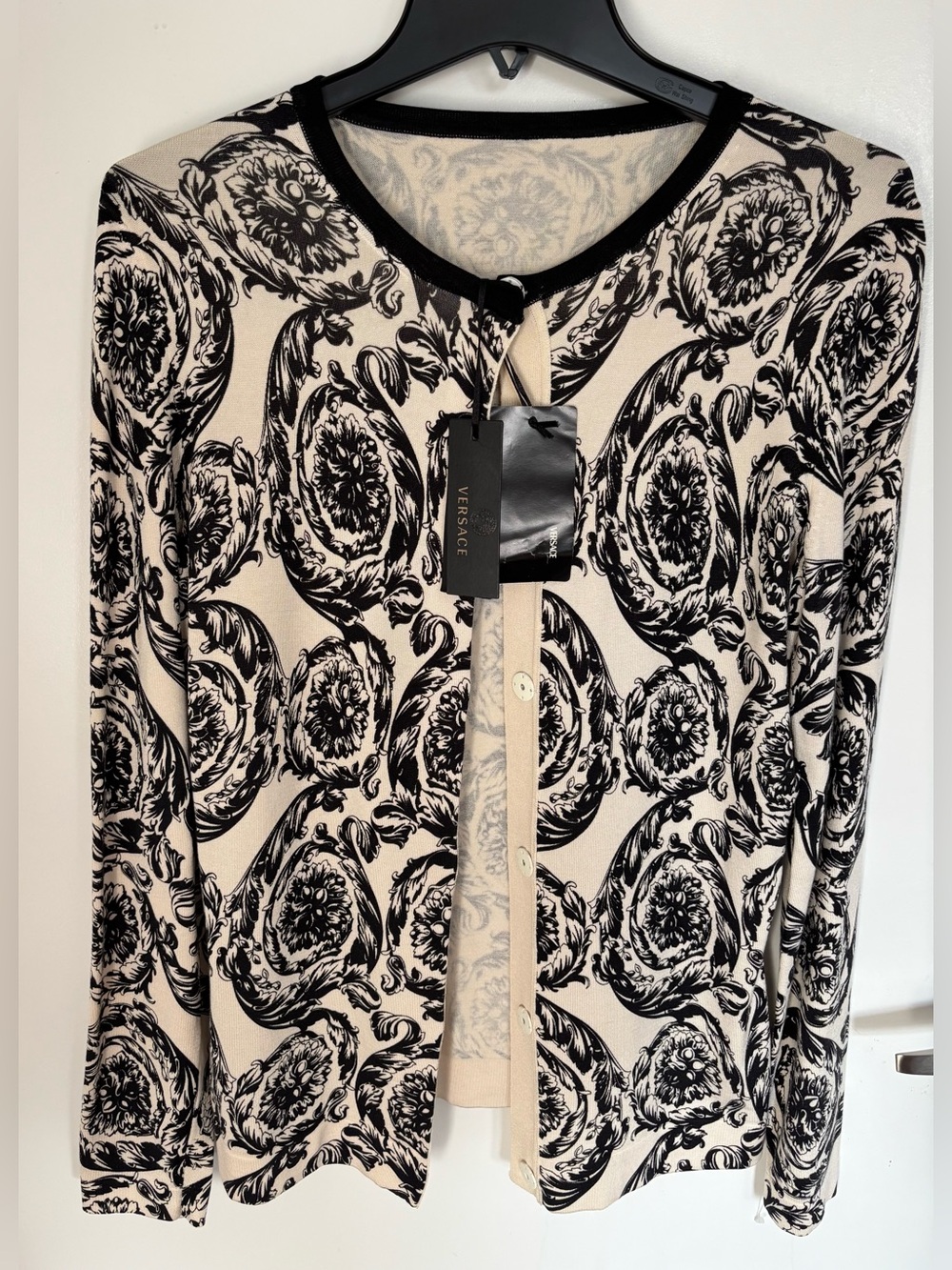Versace Black & Cream Printed Button-Down Cardigan